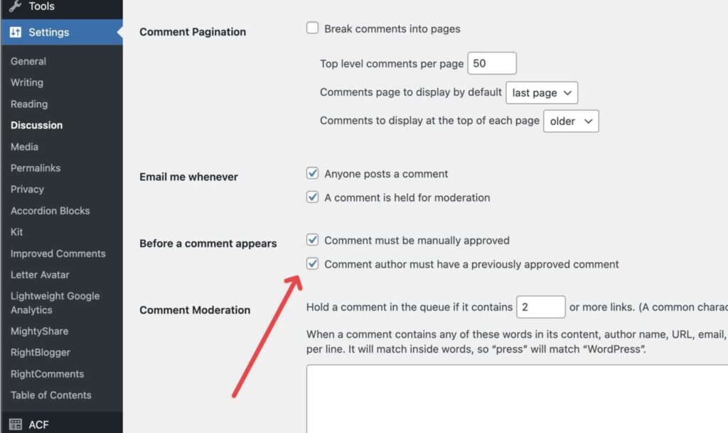 WordPress Manual Comment Option